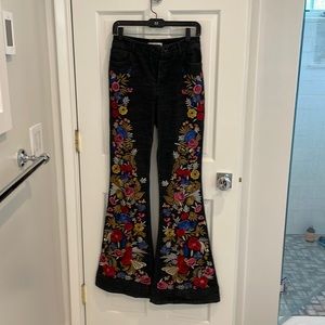 Alice and Olivia flare leg embroidered jeans